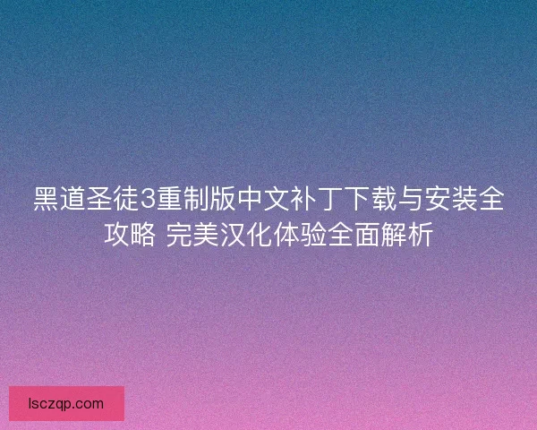 黑道圣徒3重制版中文补丁下载与安装全攻略 完美汉化体验全面解析